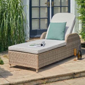 Sewanee Rattan Garden Sun Lounger With Cushion In Sand