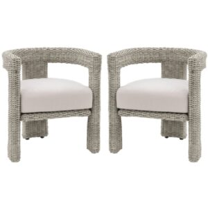 Hewitt Outdoor Grey Rattan Dining Chairs With Cushion In Pair
