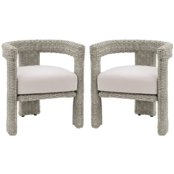 Hewitt Outdoor Grey Rattan Dining Chairs With Cushion In Pair