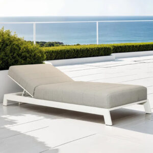 Avenel Fabric Outdoor Sun Lounger In White And Stone Natte