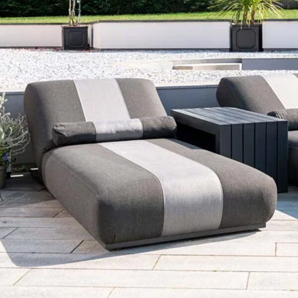 Joplin Fabric Garden Sun Lounger In Slate Grey And Charcoal