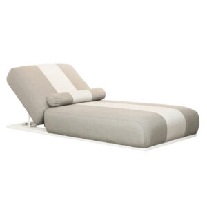 Joplin Fabric Garden Sun Lounger In Stone Beige And White