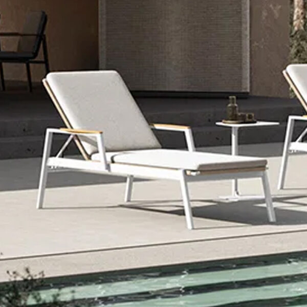 Lucca Polyester Garden Sun Lounger In Ivory And White