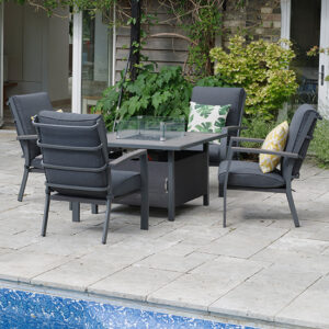 Mertan Outdoor 4 Seater Relaxer Firepit Set In Grey