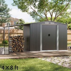 4×8 ft/ 6×8 ft Metal GardenStorage Shed with Log Storage