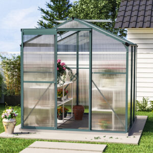 6 x 6 ft Garden Greenhouse Green Framed with Vent