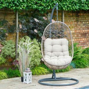 Marfa Rattan Swing Seat Hanging Egg-Shaped Chair in Sand