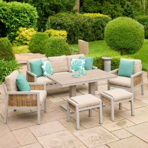 Orbit Aluminium Outdoor Lounge Dining Set with Adjustable Table in Beige