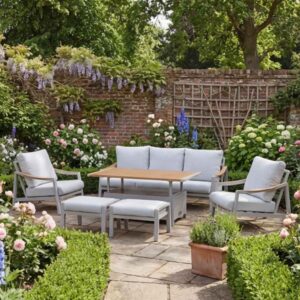 Porto Aluminium Outdoor Adjustable Lounge Dining Set in Light Grey and Oak