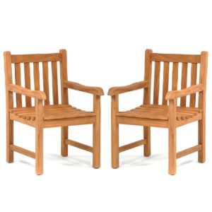 Prague Teak Wooden Outdoor Arm Chairs In Pair