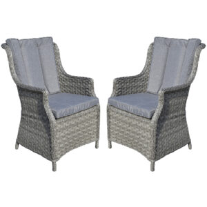 Vernal Grey Rattan Garden Dining Chairs With Cushion In Pair
