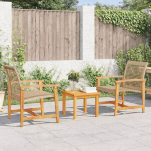 Zelivo Garden Poly Rattan Bistro Set with Acacia Wood Frame in Beige