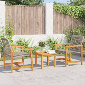 Zelivo Garden Poly Rattan Bistro Set with Acacia Wood Frame in Grey