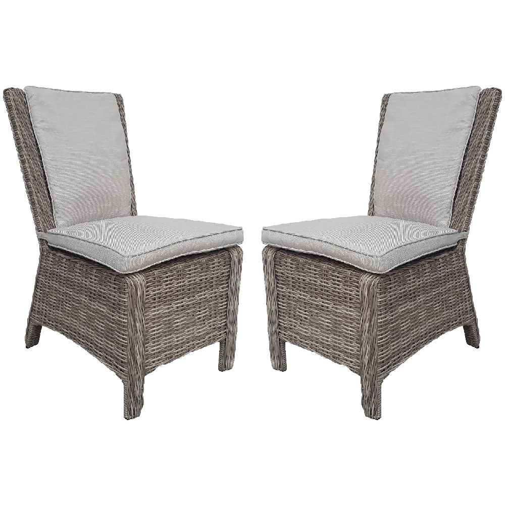 Abobo Grey Rattan Dining Chairs With Cushions In Pair