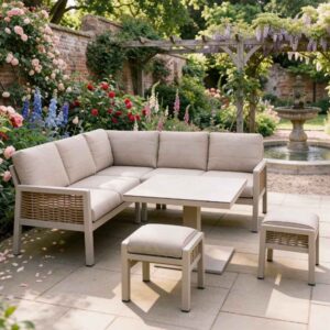 Orbit Aluminium Outdoor Compact Dining Set with Adjustable Table in Beige