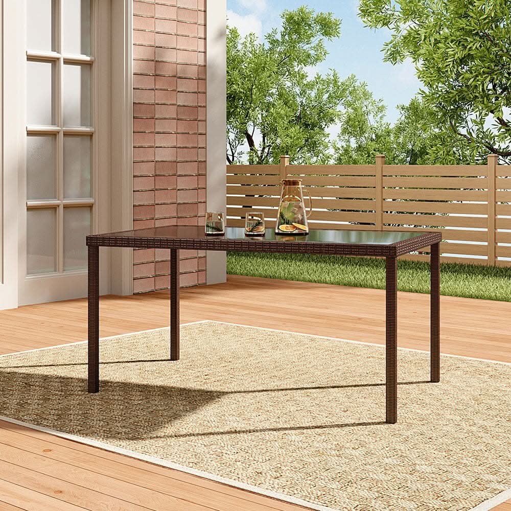 150cm Width Garden Dining Table Patio Outdoor Rectangle Table Black/Brown - Brown