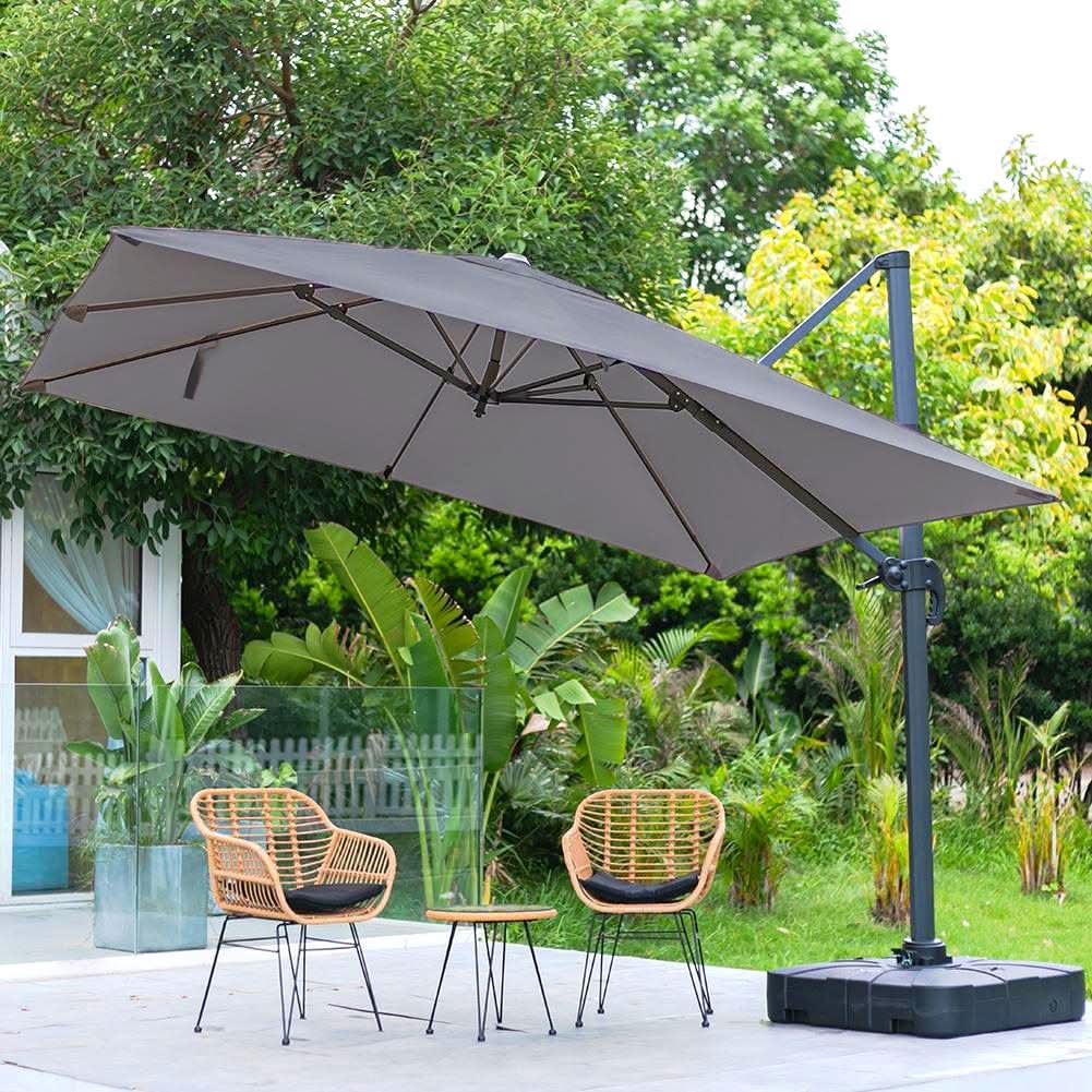 3 x 3M Wide Garden Parasol Outdoor Hanging UV Resistant and Waterproof Umbrella - Dark Grey (Pre-Order) / Parasol + Cross Base + Square Water Tank