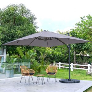 3 x 3M Wide Garden Parasol Outdoor Hanging UV Resistant and Waterproof Umbrella for - Dark Grey (Pre-Order) / Parasol + Cross Base + Round Water Tank