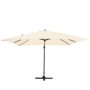 3 x 3M Wide Garden Parasol Outdoor Hanging UV Resistant and Waterproof Umbrella for Patio - Beige / Parasol + Cross Base