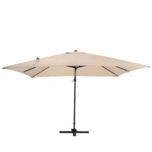 3 x 3M Wide Garden Parasol Outdoor Hanging UV Resistant and Waterproof Umbrella for Patio - Khaki / Parasol + Cross Base