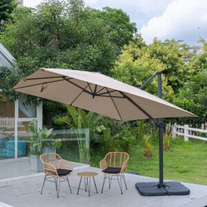 3 x 3M Wide Garden Parasol Outdoor Hanging UV Resistant and Waterproof Umbrella for Patio - Khaki / Parasol + Cross Base + Petal Water Tank