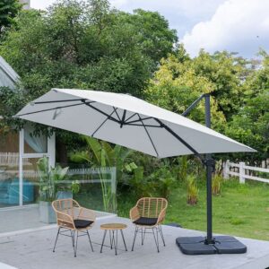 3 x 3M Wide Garden Parasol Outdoor Hanging UV Resistant and Waterproof Umbrella for Patio - Light Grey / Parasol + Cross Base + Petal Water Tank
