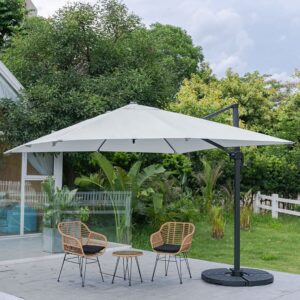 3 x 3M Wide Garden Parasol Outdoor Hanging UV Resistant and Waterproof Umbrella for Patio - Light Grey / Parasol + Cross Base + Round Water Tank