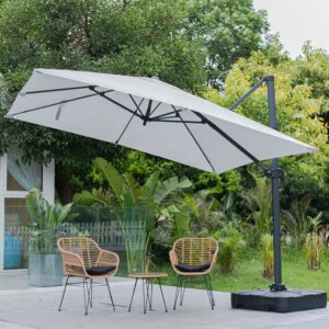3 x 3M Wide Garden Parasol Outdoor Hanging UV Resistant and Waterproof Umbrella for Patio - Light Grey / Parasol + Cross Base + Square Water Tank