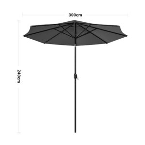 3M Garden Parasol Sun Umbrella Dark Grey Iron With Solar LED Lights - Only parasol