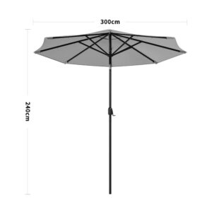 3M Garden Parasol Sun Umbrella Light Grey Iron With Solar LED Lights - Only parasol
