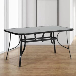 Outdoor Rectangular Dining Table with Umbrella Hole, Garden Dining Table - W 90 x L 150 x H 72 cm