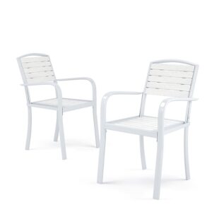 Set of 2/4 Garden Dining Armchairs with Metal Legs - White / Set of 4